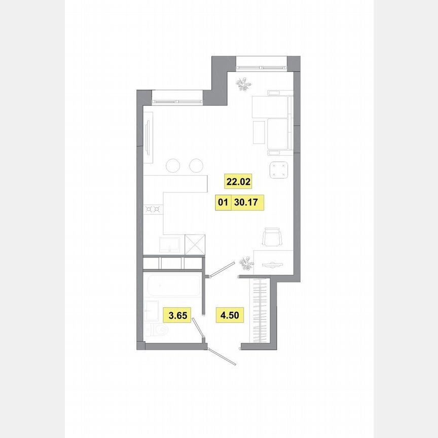 Квартира-студия, 30,2 м², 3/9 эт.