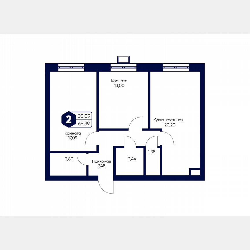 2-к. квартира, 66,4 м², 3/5 эт.