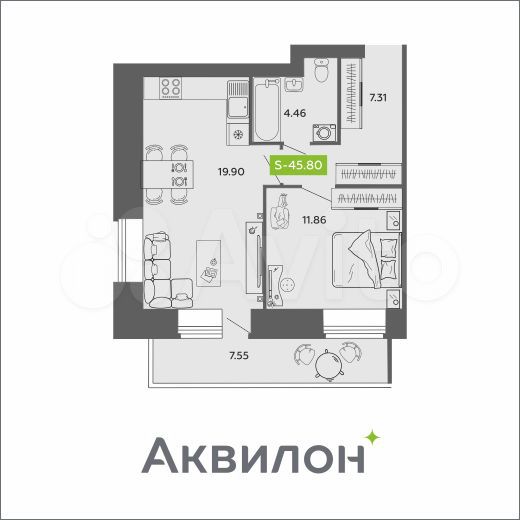 2-к. квартира, 46 м², 2/11 эт.