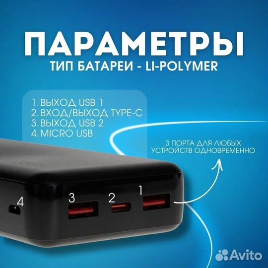 Повербанк новый 20000 mAh