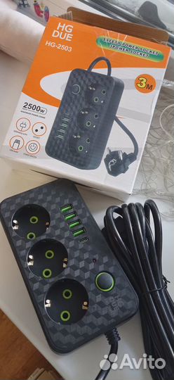 Удлинитель сетевой фильтр 3м: USB и Type-C