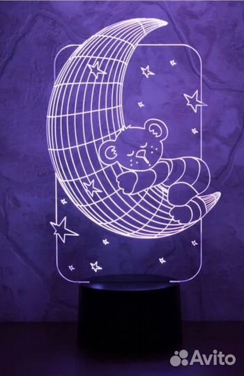 Ночник 3D Мишка на луне
