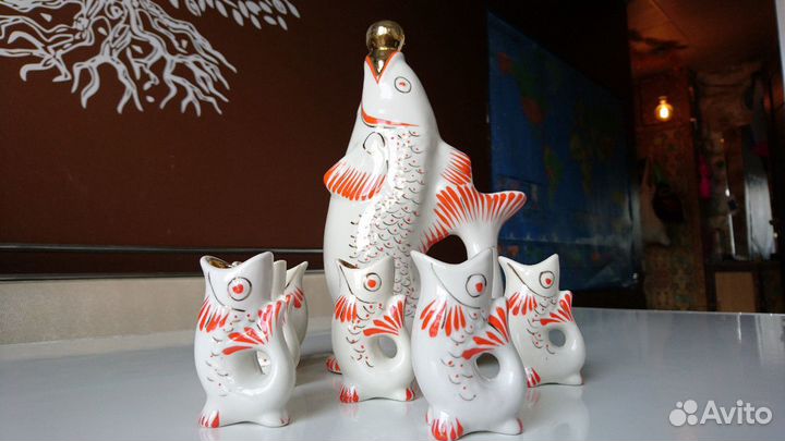 Набор форфоровый Графин-штоф и стопки рыбки