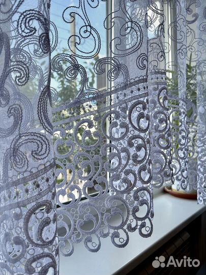 Шторы короткие тюль с кружевом