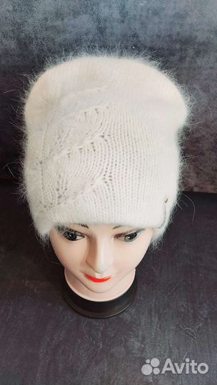 Шапка Бини двойная, пух норки, ручная работа