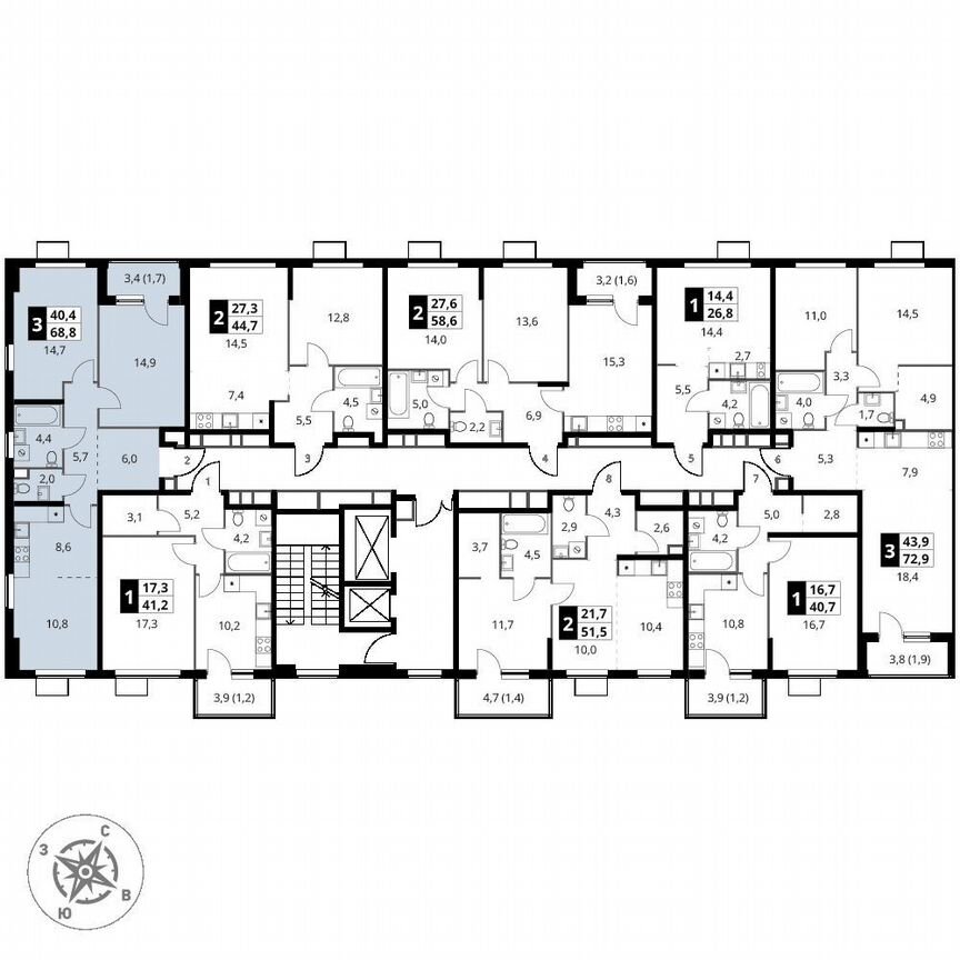 2-к. квартира, 68,8 м², 10/12 эт.