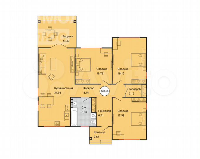 Дом 136 м² на участке 5 сот.