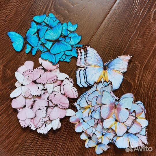 120шт Бабочки для букетов вырезанные Синие розовые