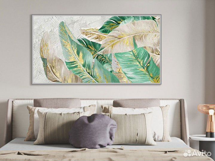 Картина маслом с золотой поталью Листья