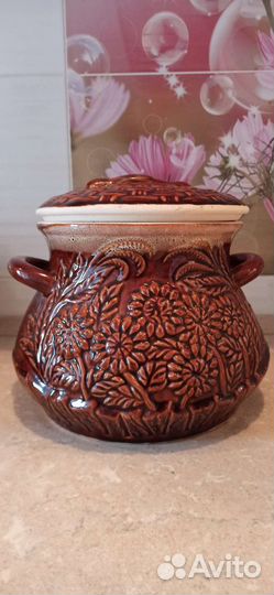 Большой керамический горшок с крышкой для духовки