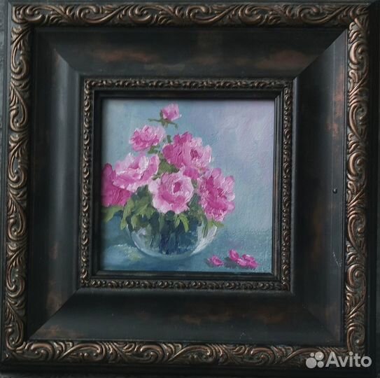 Картина в рамке масло Пионы