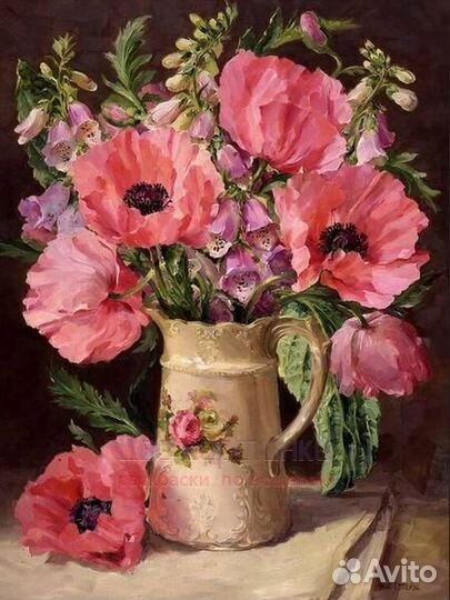 Картина по номерам 40x50 Букет розовых маков