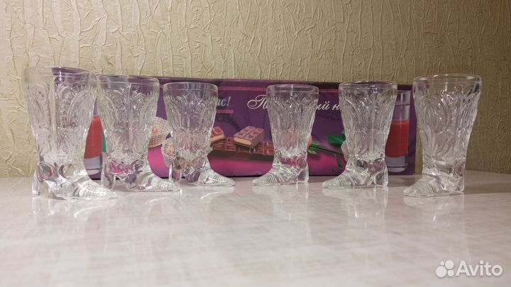 Хрустальные стопки сапожки СССР в коробке