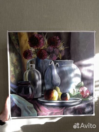 Картина маслом девушка, натюрморт для интерьера