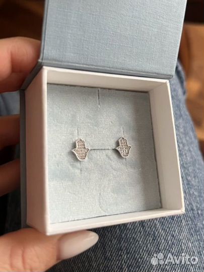 Серьги, кольца, серебро, хамса пусеты