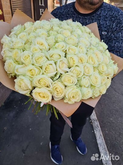 101 высокая белая роза импорт премиум