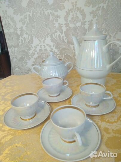 Винтаж Кофейный фарфоровый сервиз СССР перламутр