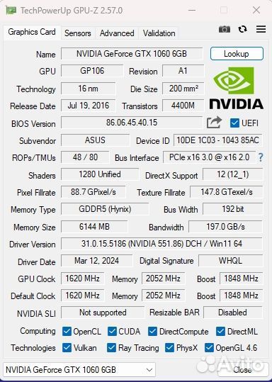 Asus rog strix gtx 1060 6gb