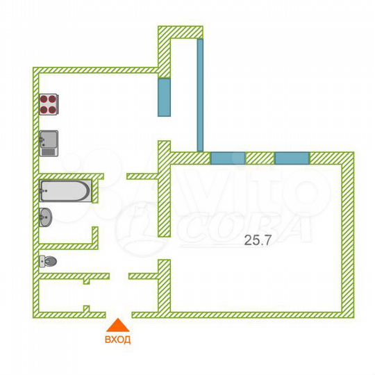 Комната 47,9 м² в 1-к., 8/9 эт.