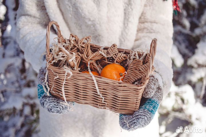 Прямоугольная корзинка с ручками из эко лозы