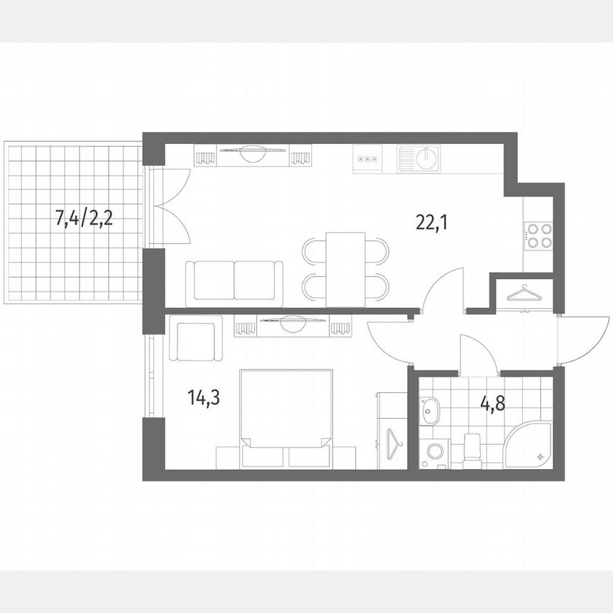 1-к. квартира, 47,2 м², 1/8 эт.