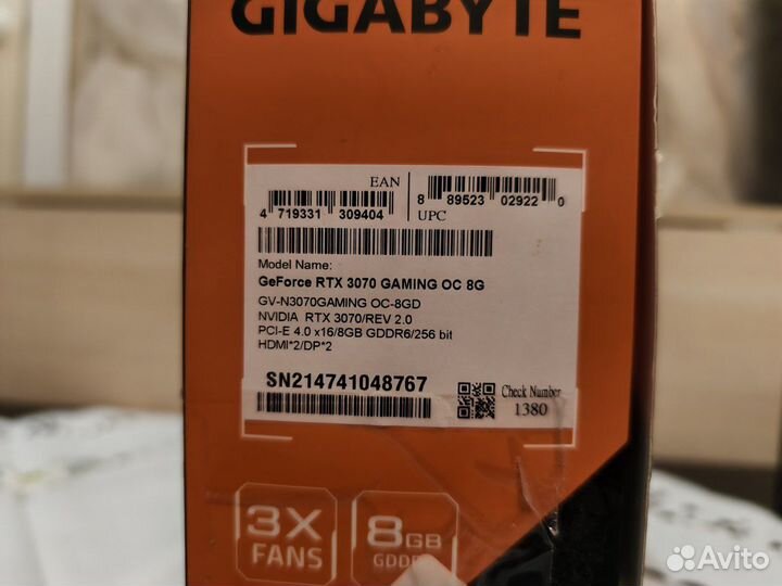 Видеокарта gigabyte RTX 3070 gaming OC