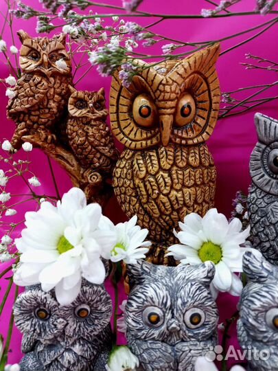 Разные совы из глины