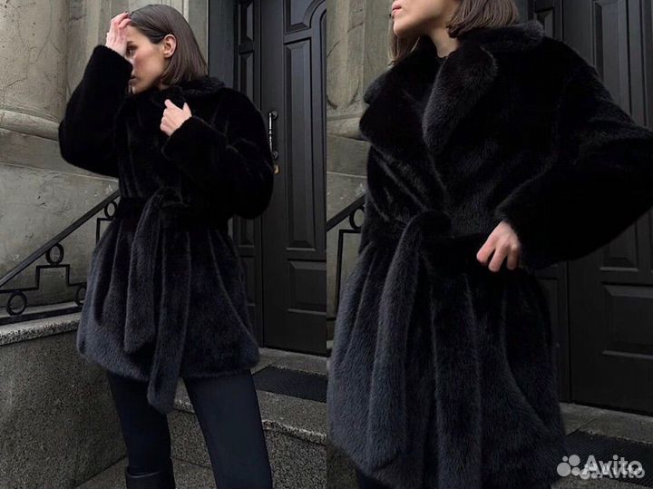 Шуба 80см норка черная XS S M L XL