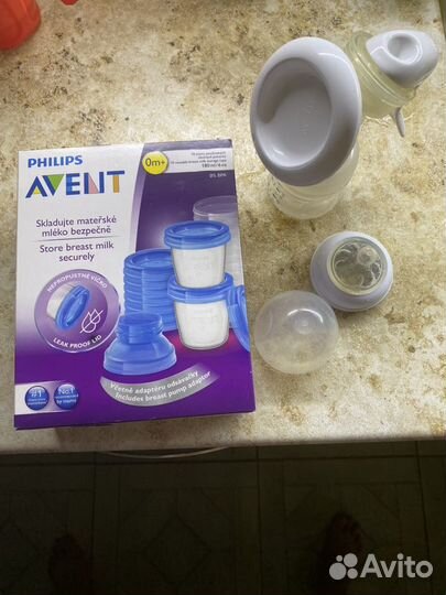 Молокоотсос ручной Avent и 9 контейнеров