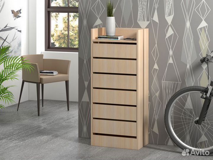 Высокая обувница на 3 ящика Дуб молочный