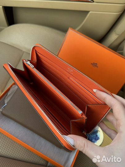 Кошелёк кожаный Hermes оранжевый / коричневый