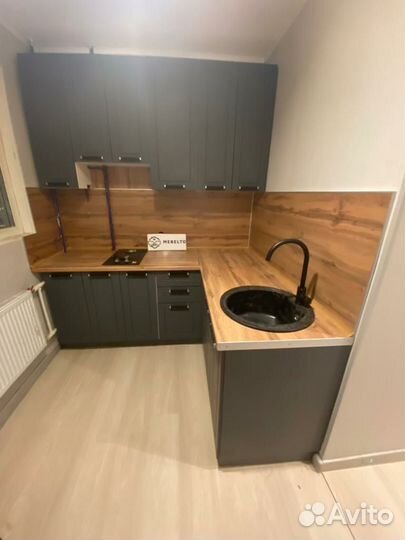 Кухня угловая в студию графит