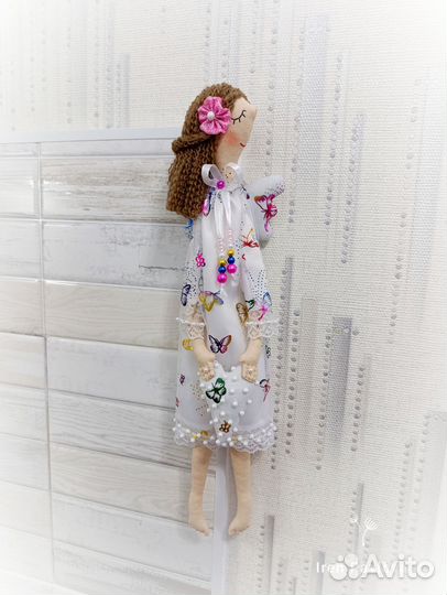 Ангел Моня кукла тильда в белом бабочки