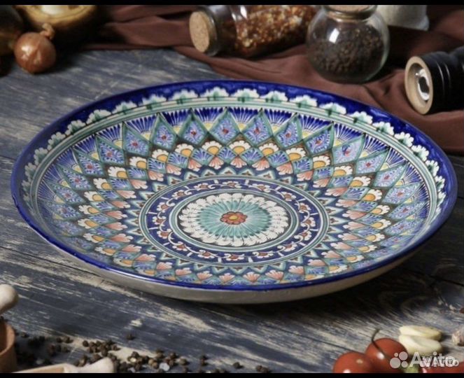 Ляган 38см Синяя кайма