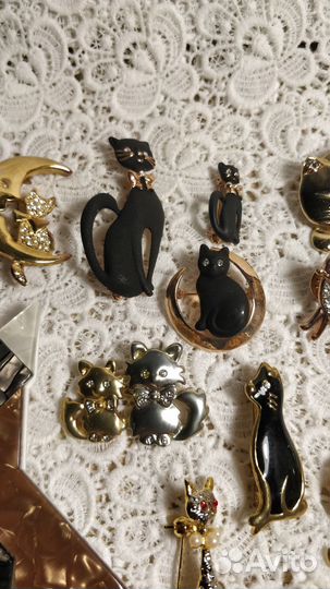 Кот/Котики Брошь Подвеска Комплект винтаж