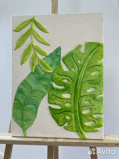 Картина текстурная объемная монстера