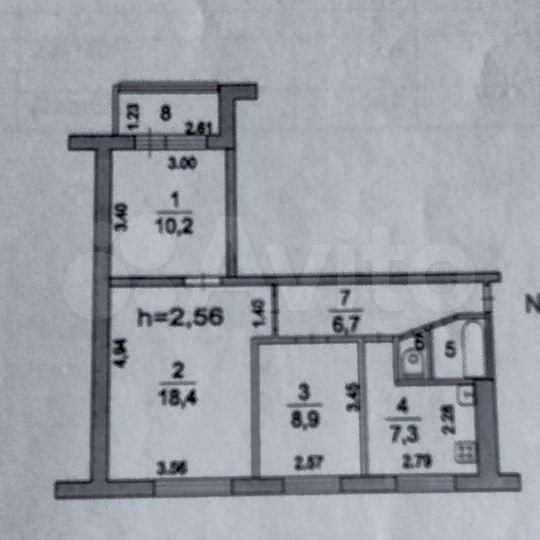 3-к. квартира, 56 м², 4/9 эт.