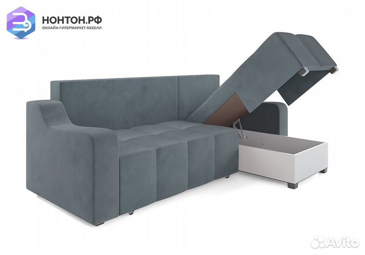 Угловой диван еврокнижка Берн велюр серо-синий