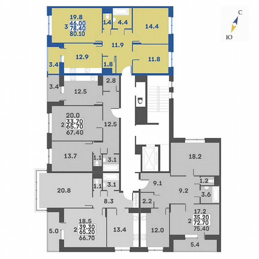 3-к. квартира, 80,1 м², 6/7 эт.