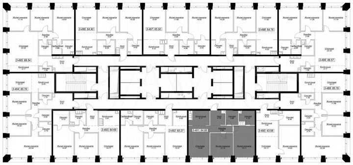 2-к. квартира, 64,8 м², 40/55 эт.
