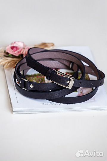 Ремень тонкий чёрный 85-105 см (в пару оборотов)