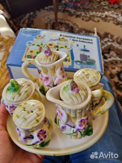 Керамический Сервиз набор из 5 предметов и подноса