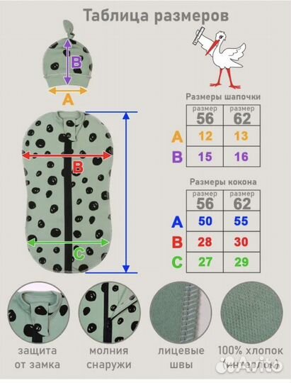 Кокон на молнии с шапочкой. Пеленка-кокон