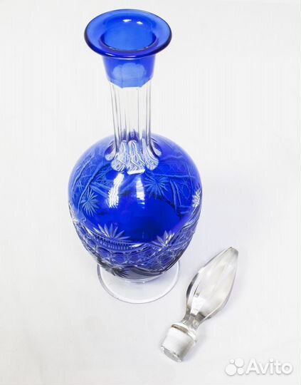 Графин штоф, Синее двухслойное стекло, высота 32,5
