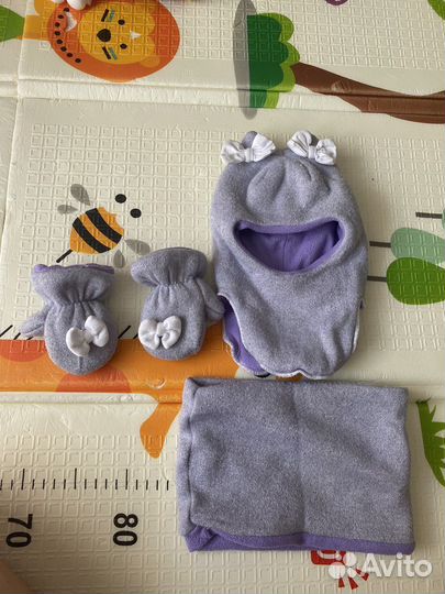 Зимний комплект шапка снуд варежки