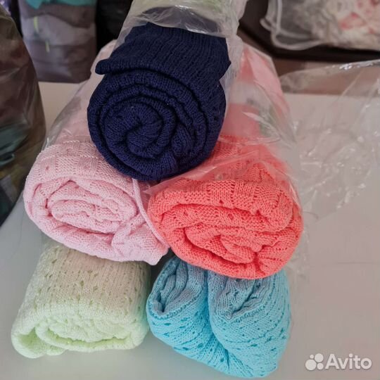 Пледы детские новые вязанные хлопковые
