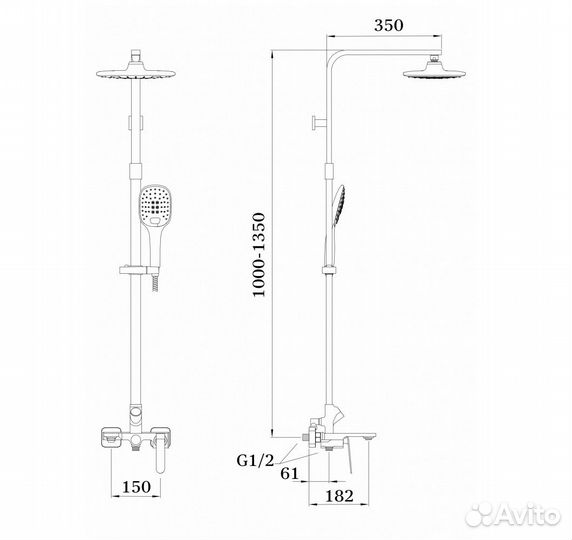 Душевая система с тропическим душем Ganzer GZ26061 хром