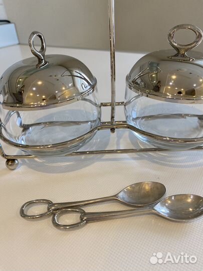 Мельхиоровая сахарница двойная