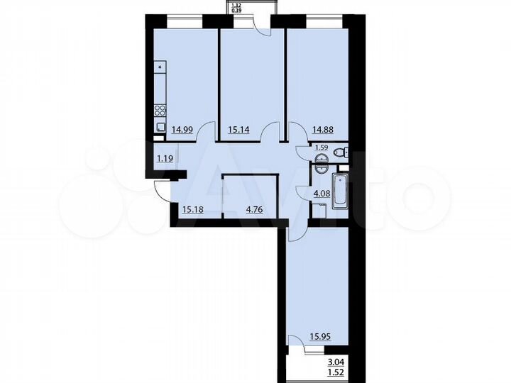 3-к. квартира, 89,5 м², 2/10 эт.