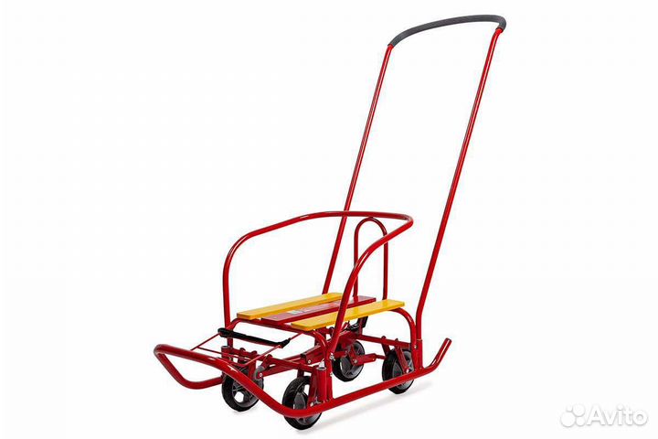 Детские санки с колёсами Nika + меховое сиденье